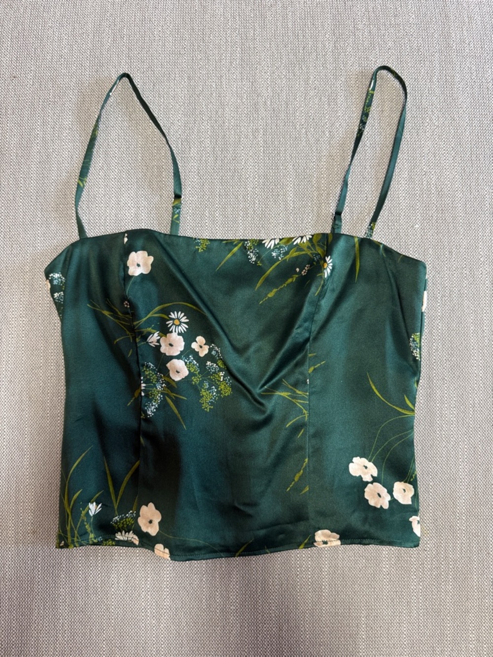Reformation Forest Green Floral Satin Cami